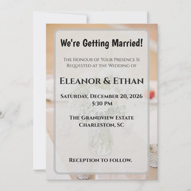 Rustic Neutral White Rose Burlap Mason Jar Wedding Invitation (Front)