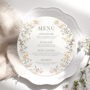 Rustic Neutral Wildflower Wedding Round Flat Menu