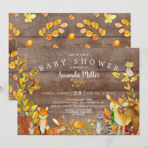 Rustic Neutral Woodland Forest Animals Baby Shower Invitation