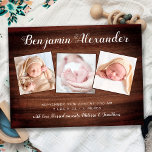 Rustic New Baby 3 Photo Birth Announcement Thank Y Postcard<br><div class="desc">Announce your new baby to friends and family with these rustic wood, fun and modern photo collage birth announcement cards. Customise with 3 of your favourite photos, and personalise with name, born date, birth stats. COPYRIGHT © 2020 Judy Burrows, Black Dog Art - All Rights Reserved. Rustic New Baby 3...</div>