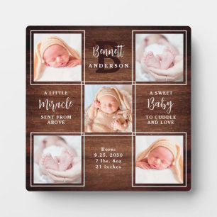 Rustic New Baby Personalised 5 Photo Collage      Plaque