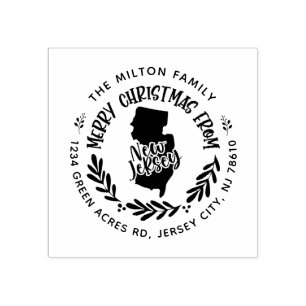 rustic new jersey merry christmas return address rubber stamp
