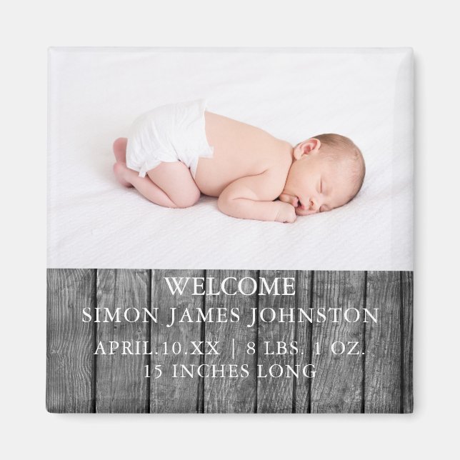 Rustic Newborn Announcement Magnet (Front)