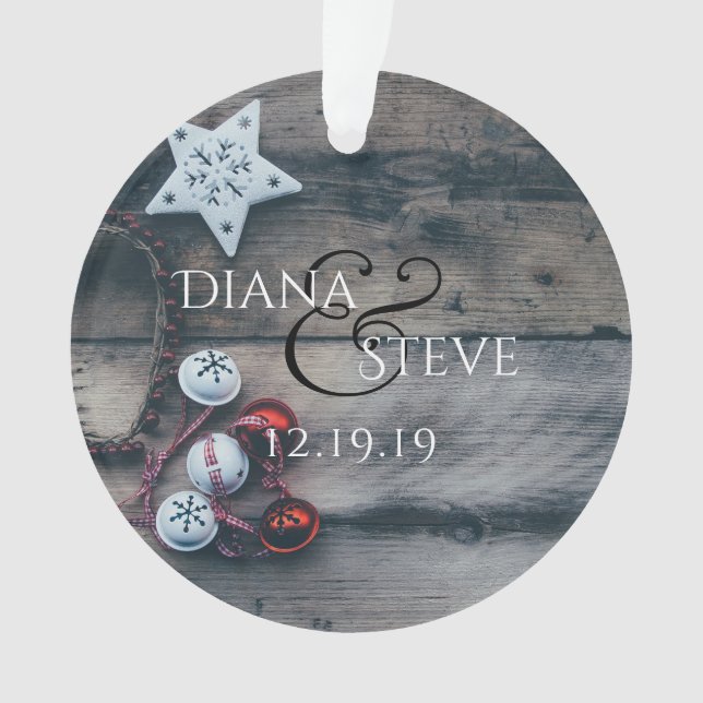Rustic Newlyweds 1st Christmas Keepsake Monogram Ornament (Front)