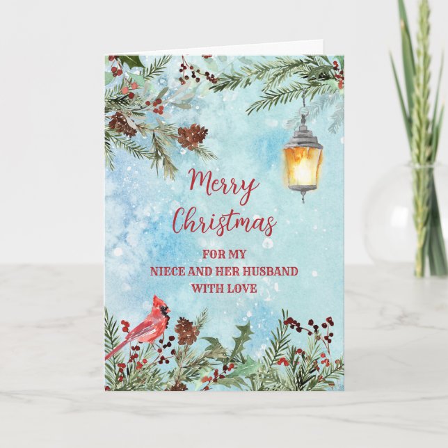 Rustic Niece and Husband Merry Christmas Card (Front)