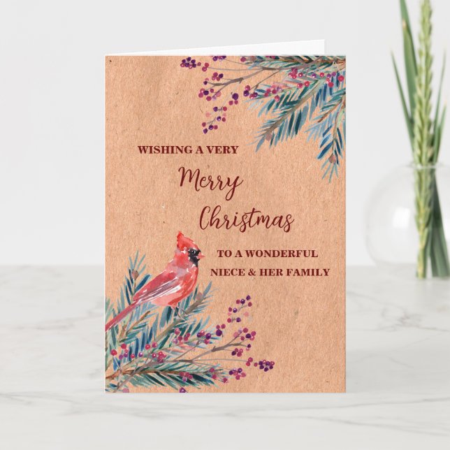 Rustic Niece & Family Merry Christmas Card (Front)