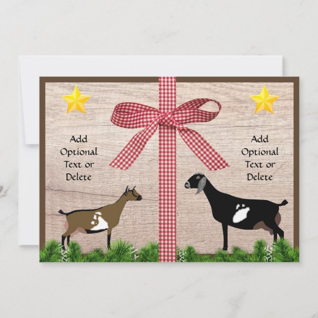 Rustic Nigerian and Nubian Goat Christmas Greeting Holiday Card (Front)