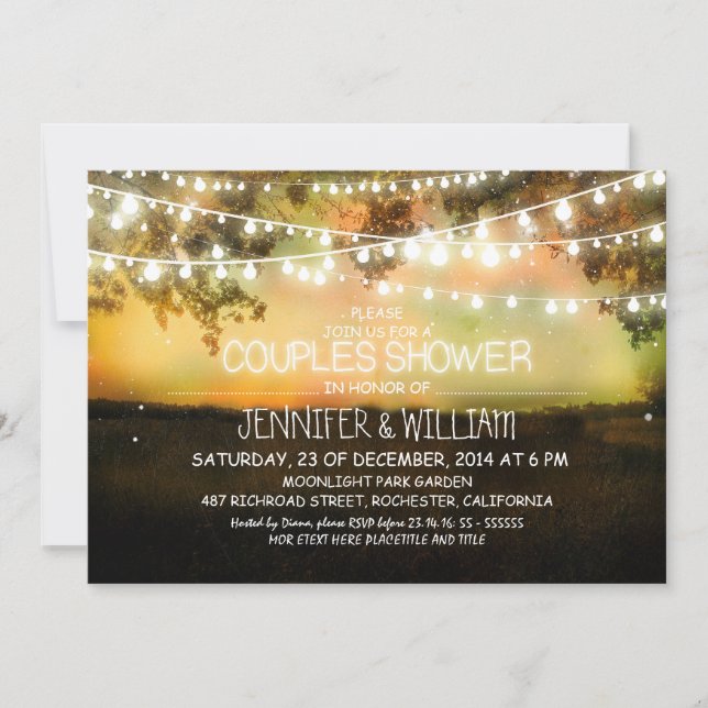 rustic night lights couples shower invitations (Front)