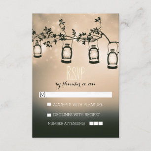 rustic night lights - lanterns wedding RSVP cards