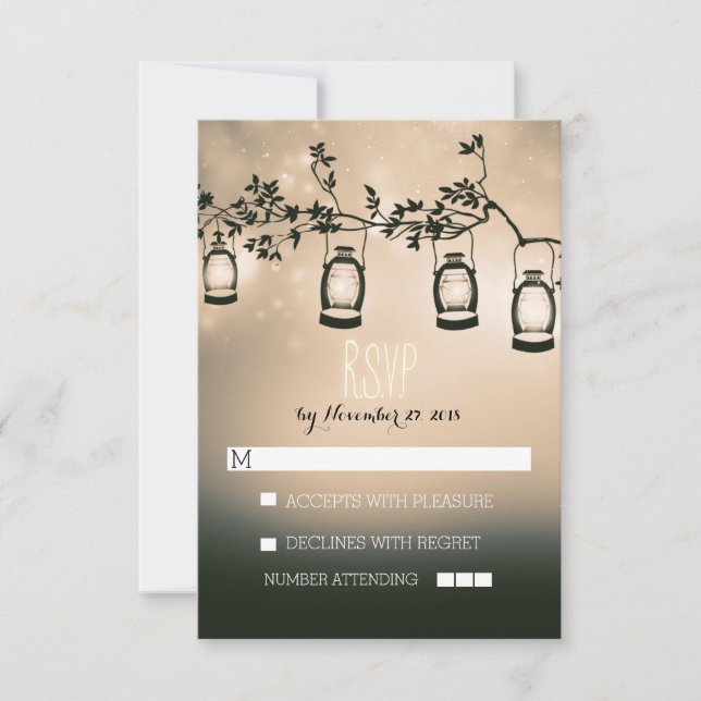 rustic night lights - lanterns wedding RSVP cards (Front)