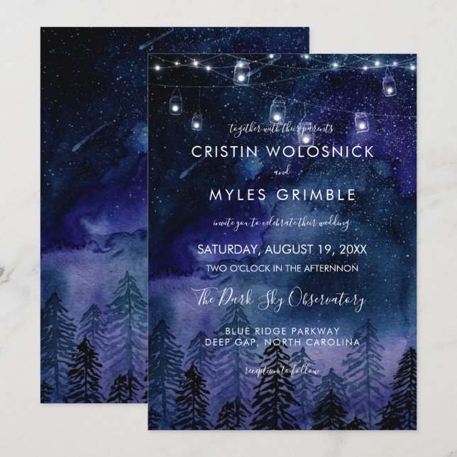 Rustic Night Sky Forest Wedding Invitation (Front/Back)