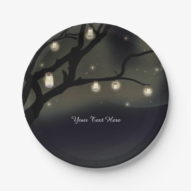 Rustic Night Tree & Mason Jar Lights Wedding Paper Plate (Front)