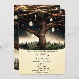 Rustic Night Tree with Lights & Mason Jars Wedding Invitation