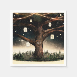 Rustic Night Tree with Lights & Mason Jars Wedding Napkin
