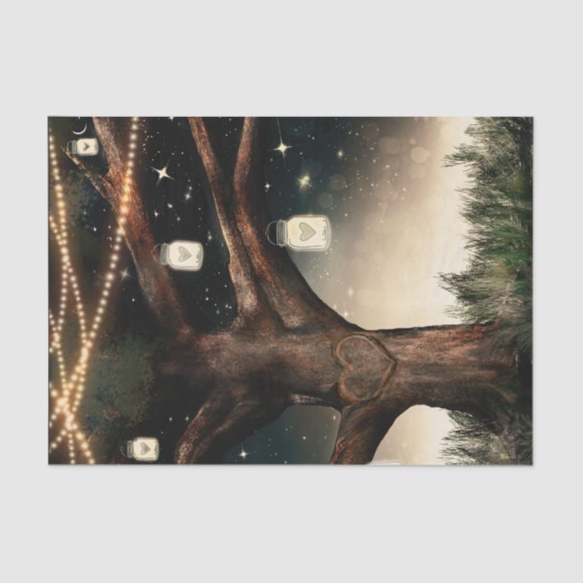 Rustic Night Tree with Lights & Mason Jars Wedding Tissue Paper (Front)