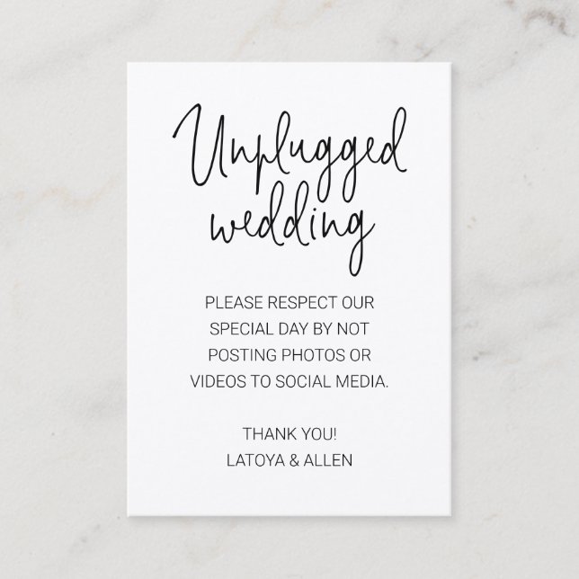 Rustic No Photos on Social Media Unplugged Wedding Place Card (Front)