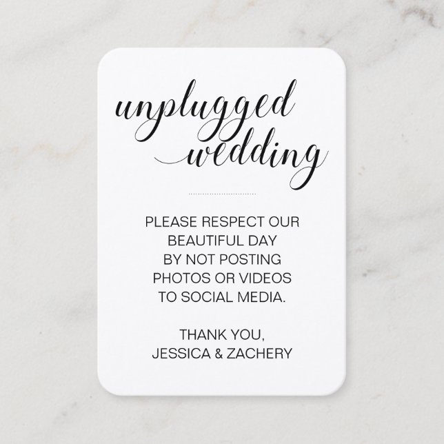 Rustic No Posting Social Media Unplugged Wedding Place Card (Front)