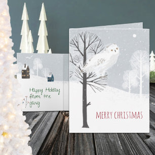 Rustic Nordic Great White Snowy Owl Holiday Card