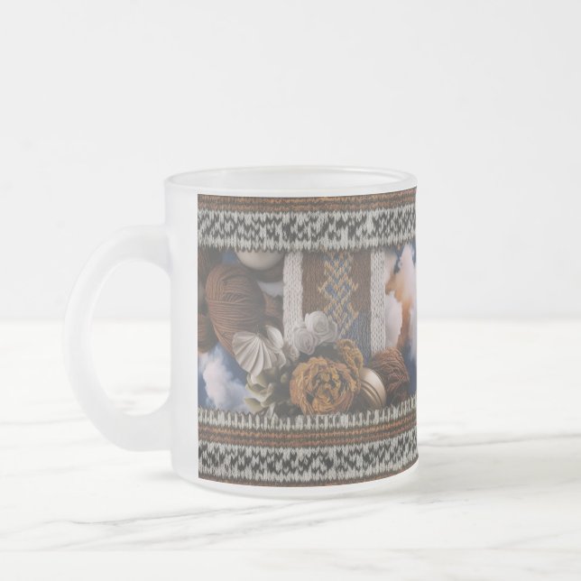 Rustic Nordic Knit Border Cozy Yarn Dream Frosted  Frosted Glass Coffee Mug (Left)