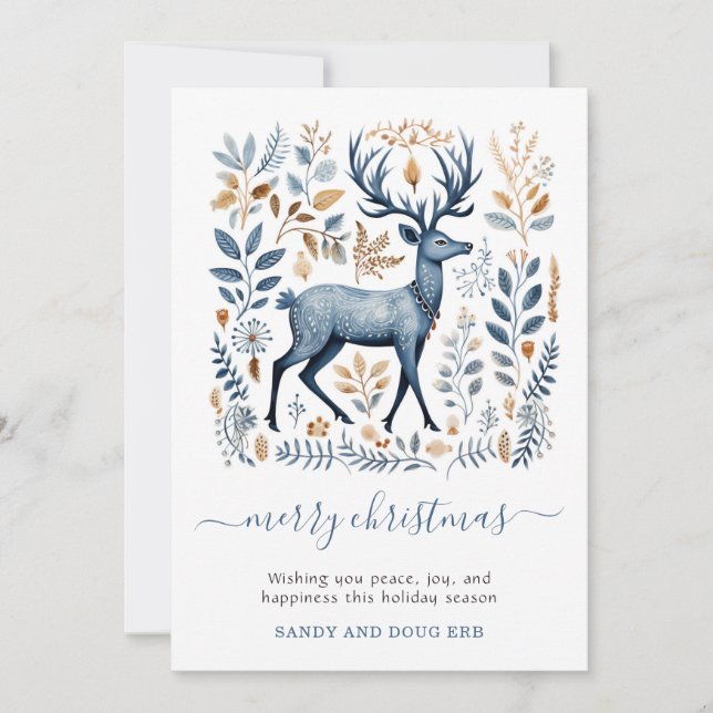 Rustic Nordic Reindeer Christmas Greenery  Holiday Card (Front)