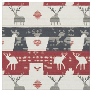 Rustic Nordic Reindeer & Snowflake Knit Pattern Fabric