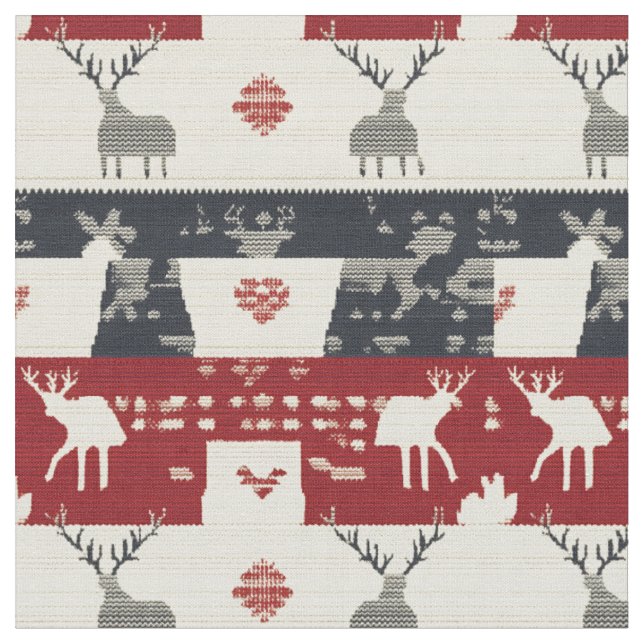 Rustic Nordic Reindeer & Snowflake | Knit Pattern Fabric (Close Up)