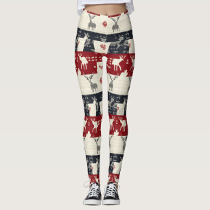 Rustic Nordic Reindeer & Snowflake Knit Pattern Leggings