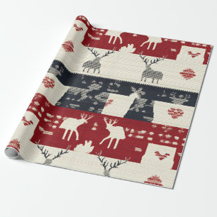Rustic Nordic Reindeer & Snowflake Knit Pattern Wrapping Paper