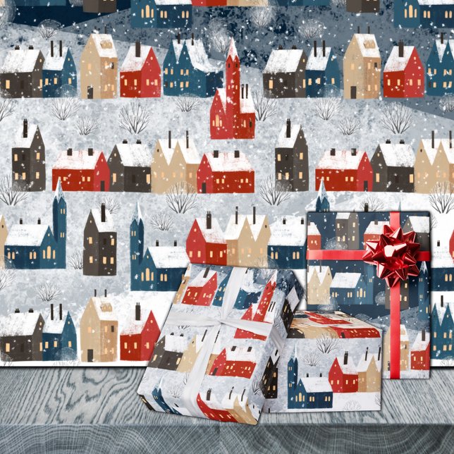 Rustic Nordic Snowy Winter Mountain Village Wrapping Paper (Rustic Nordic Snowy Winter Mountain Village Christmas Holiday Wrapping Paper Rolls)