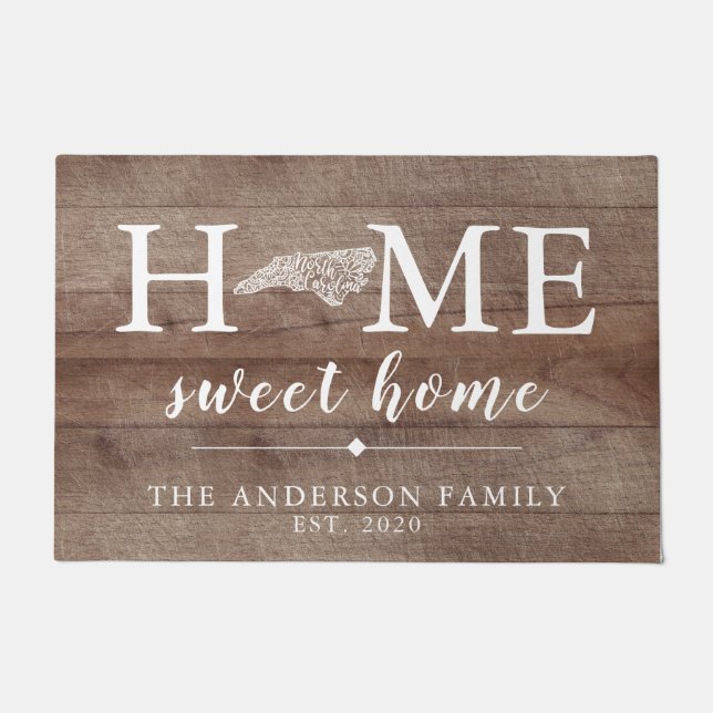 Rustic NORTH CAROLINA Personalised State Doormat (Front)