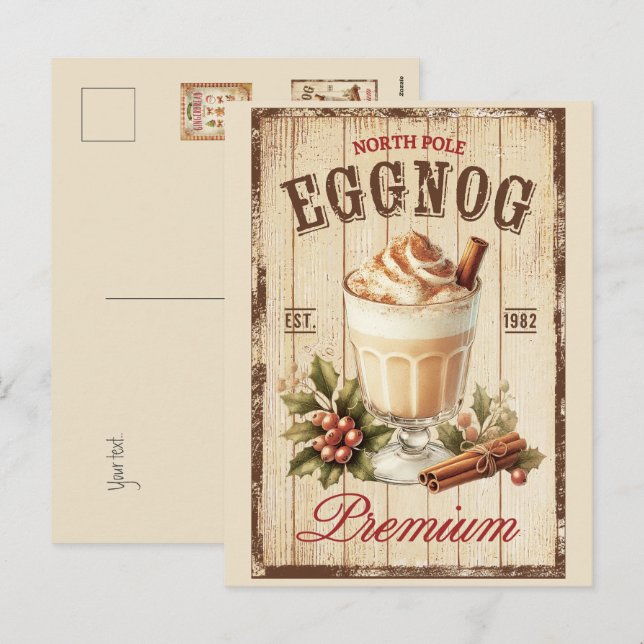 Rustic North Pole Eggnog Wood background Holiday Postcard (Front/Back)