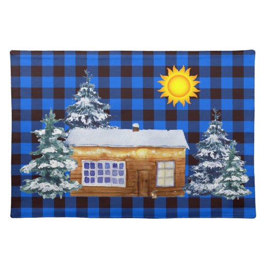 Rustic Northwoods Winter Log Cabin Buffalo Plaid Placemat Zazzle.co.uk