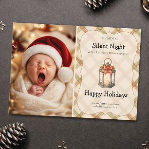 Rustic Not so Silent Night Newborn Baby Photo Holiday Card