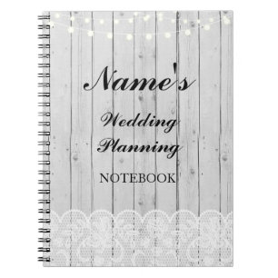 Rustic Notebook Wedding Planning wood lace Notes