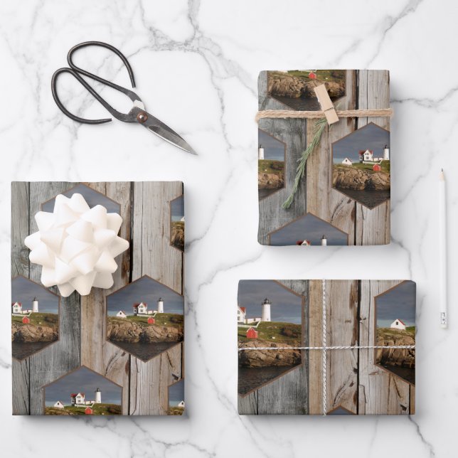Rustic Nubble Custom Photo Lighthouse Wrapping Paper Sheet (Front)