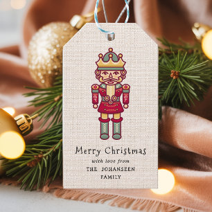 Rustic Nutcracker Faux Burlap Merry Christmas Gift Tags