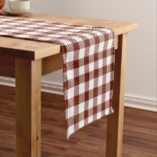 Rustic Nutmeg Brown Gingham Buffalo Plaid  Short Table Runner
