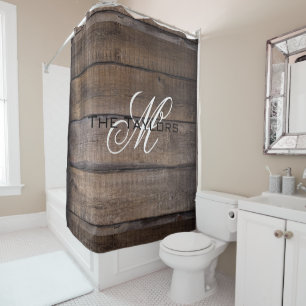 Rustic Oak Family Name Barn Farmhouse  Shower Curt Curtain
