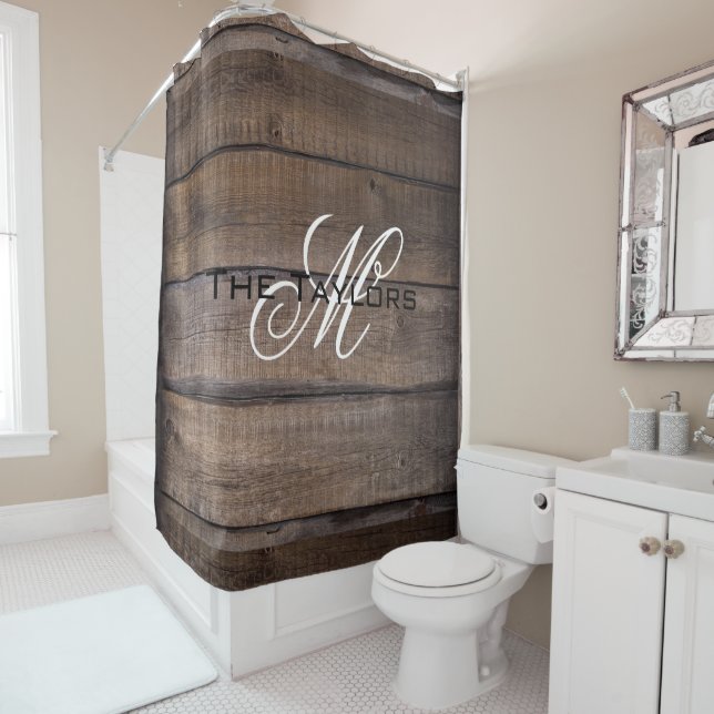 Rustic Oak Family Name Barn Farmhouse  Shower Curt Shower Curtain (In Situ)