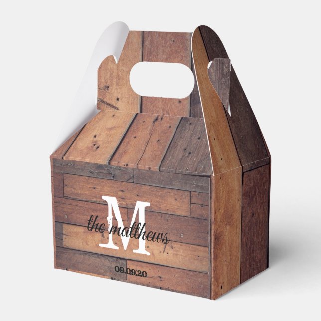 Rustic Oak Farmhouse Country Monogram Wedding  Favour Box (Front Side)