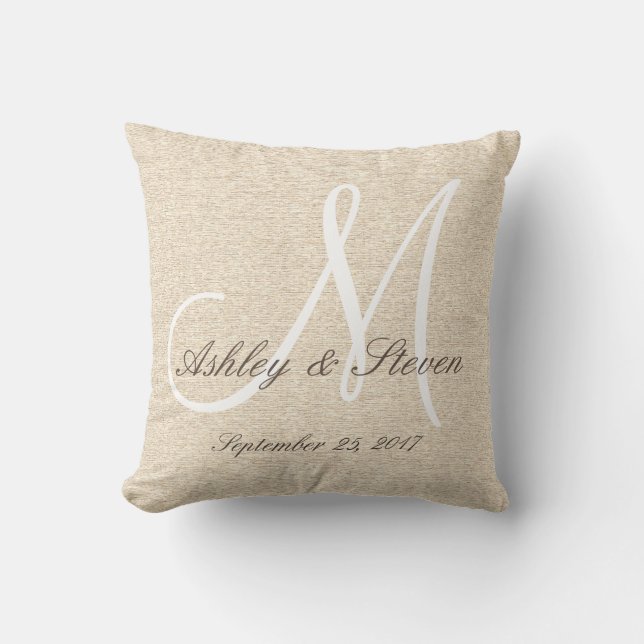 Rustic Oak Linen Look with White Monogram Cushion (Front)