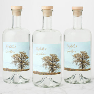 Rustic Oak Tree Autumn Wedding Liquor Bottle Label