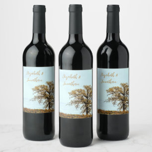 Rustic Oak Tree Autumn Wedding Wine Label