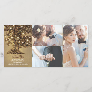 Rustic Oak Tree Lights Wedding Thank You