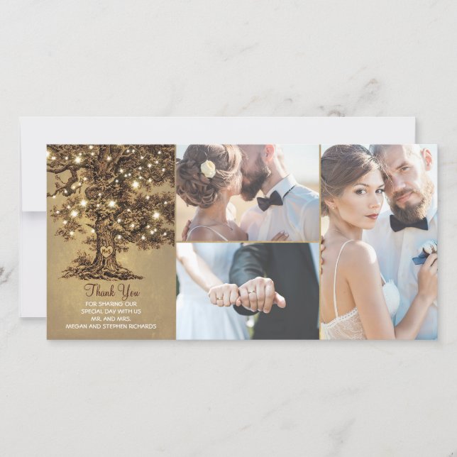 Rustic Oak Tree Lights Wedding Thank You (Front)