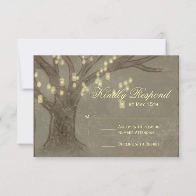 Rustic Oak Tree Mason Jar Wedding RSVP Card (Front)