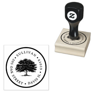 Rustic Oak Tree Personalised Return Address Rubber Stamp
