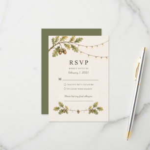 Rustic Oak Tree Themed Hanging Lights Wedding RSVP Card