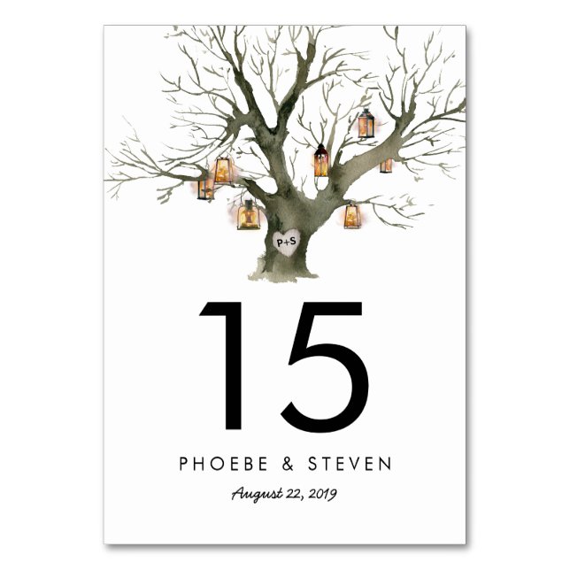 Rustic Oak Tree Wedding Table Numbers | Double (Front)