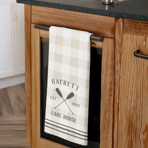 Rustic Oars Plaid Personalised Lake House Tea Towel